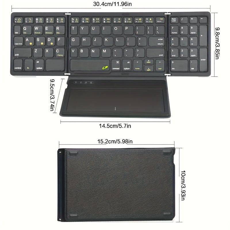 Foldable Wireless Full-Size Rechargeable Keyboard with Touchpad, Portable USB-C Charging Accessory for Smartphone Tablet, Lithium Battery, Durable and Silent, Ideal for Everyday Use and On-the-Go Work
