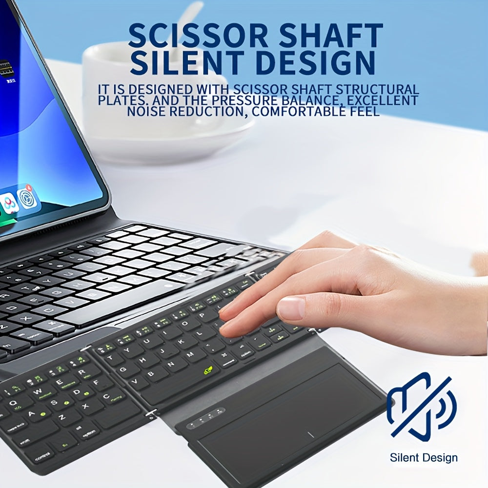 Foldable Wireless Full-Size Rechargeable Keyboard with Touchpad, Portable USB-C Charging Accessory for Smartphone Tablet, Lithium Battery, Durable and Silent, Ideal for Everyday Use and On-the-Go Work