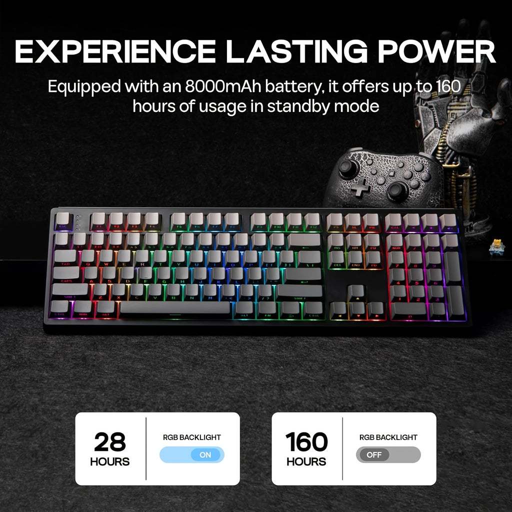 EPOMAKER TH108 Full Size Mechanical Keyboard, Wireless Gaming Keyboard with 8000Mah Battery, Creamy Gasket, 108 Keys, Hot Swap, Driver, RGB Backlight