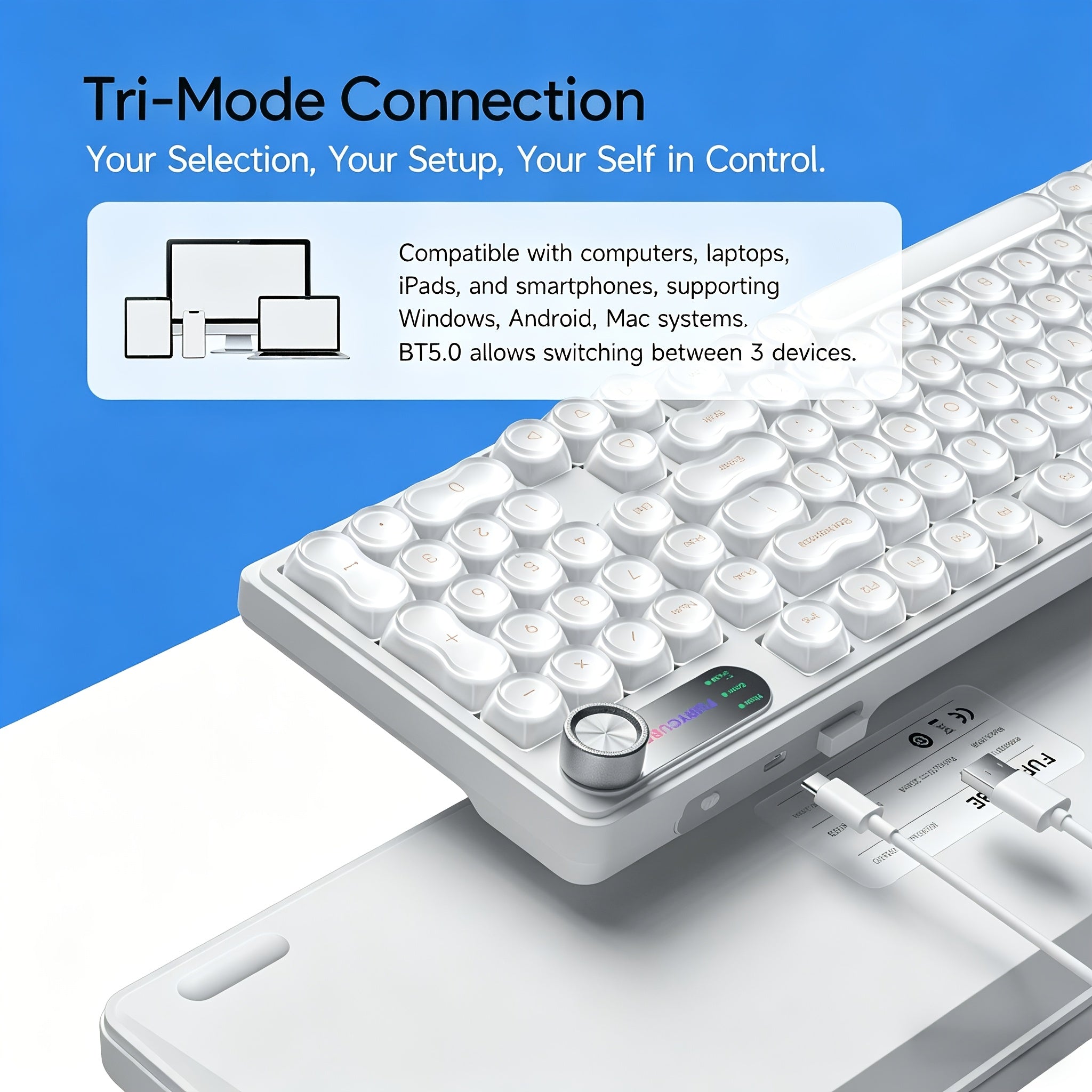 2026 Latest Wireless Mechanical Silent Keyboard, Foundation Keyboard, Tri-Mode Connection, Supports \u002F2.4G\u002FType-C Connection, Built-In Sound-Absorbing Layer, Tuned Mechanical Feel, Zero Latency, Smart Dial, Side Engraved Gradient Color