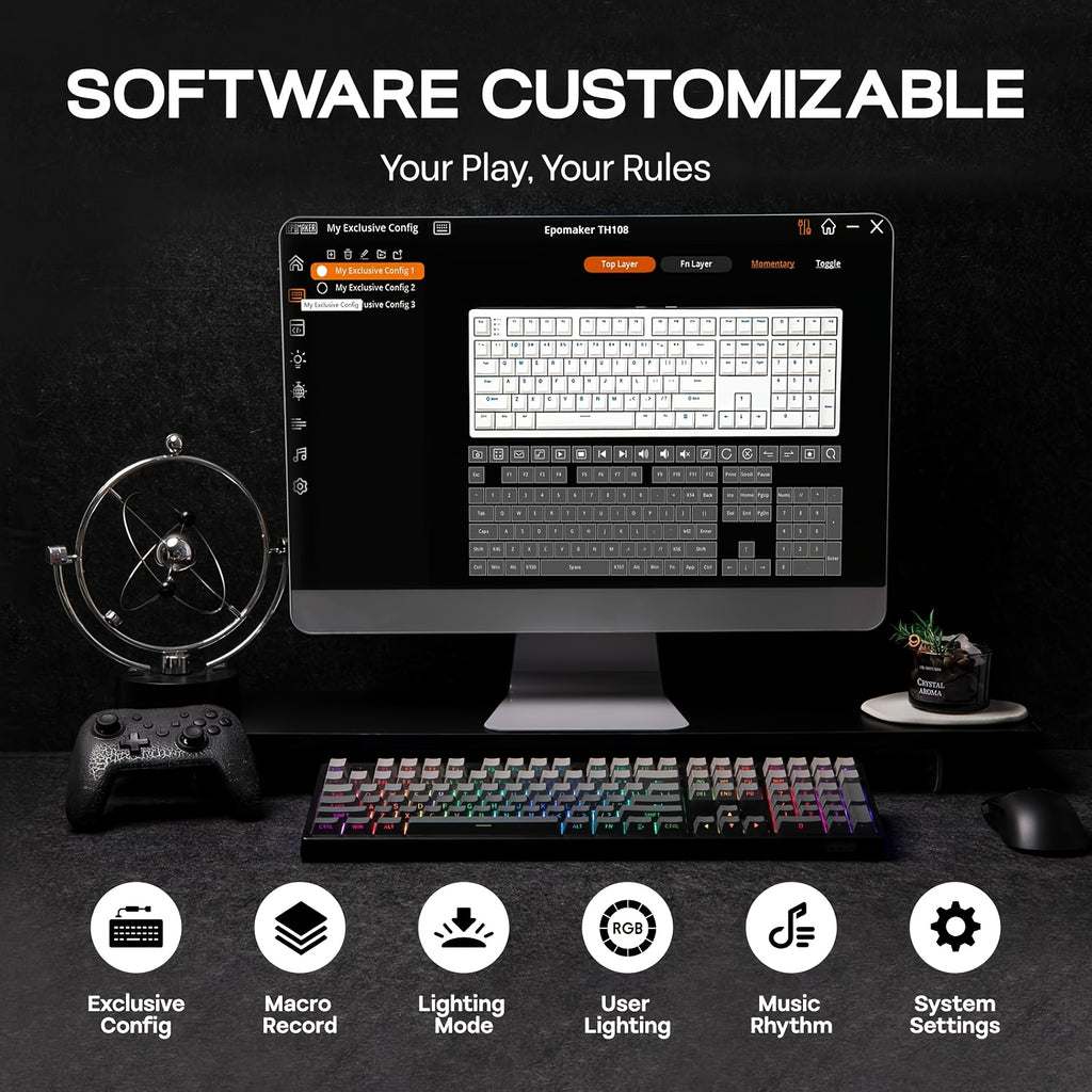 EPOMAKER TH108 Full Size Mechanical Keyboard, Wireless Gaming Keyboard with 8000Mah Battery, Creamy Gasket, 108 Keys, Hot Swap, Driver, RGB Backlight