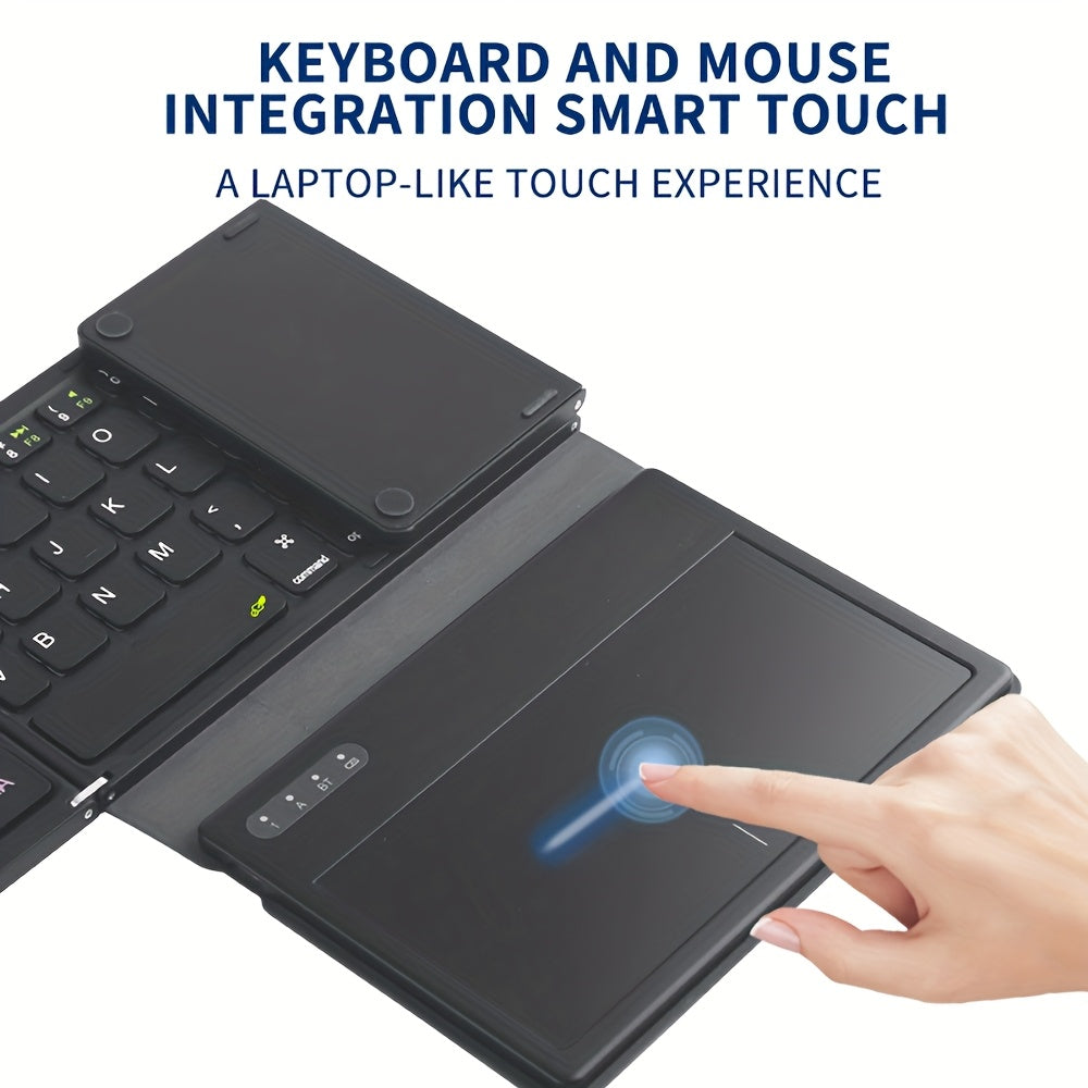 Foldable Wireless Full-Size Rechargeable Keyboard with Touchpad, Portable USB-C Charging Accessory for Smartphone Tablet, Lithium Battery, Durable and Silent, Ideal for Everyday Use and On-the-Go Work
