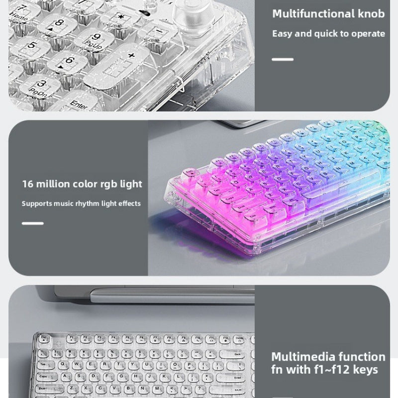 Usb\u002FType-C Transparent Silent Wired Keyboard with Keyline Separation, Ergonomic Design, 99 Key Layout, Transparent PC Body, Multimedia Knob, RGB Full Color Backlight - A Must-Have for Office And Gaming