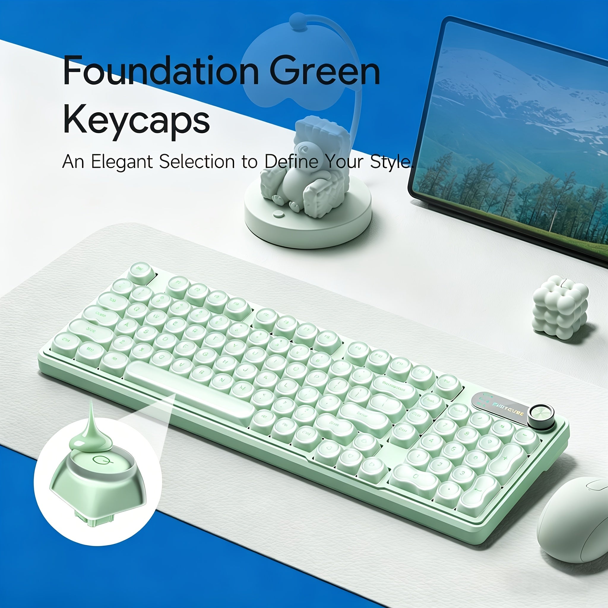 2026 Latest Wireless Mechanical Silent Keyboard, Foundation Keyboard, Tri-Mode Connection, Supports \u002F2.4G\u002FType-C Connection, Built-In Sound-Absorbing Layer, Tuned Mechanical Feel, Zero Latency, Smart Dial, Side Engraved Gradient Color