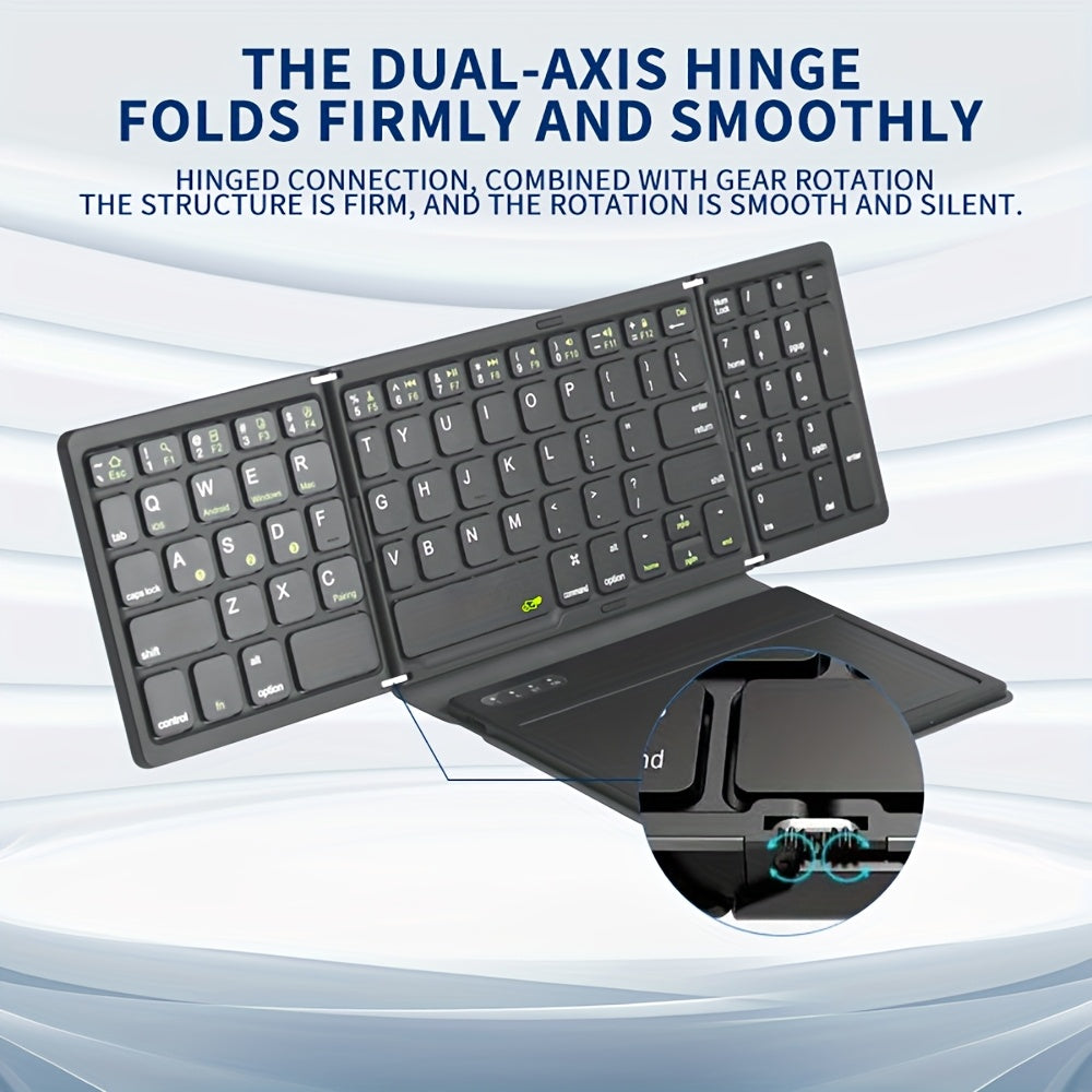 Foldable Wireless Full-Size Rechargeable Keyboard with Touchpad, Portable USB-C Charging Accessory for Smartphone Tablet, Lithium Battery, Durable and Silent, Ideal for Everyday Use and On-the-Go Work