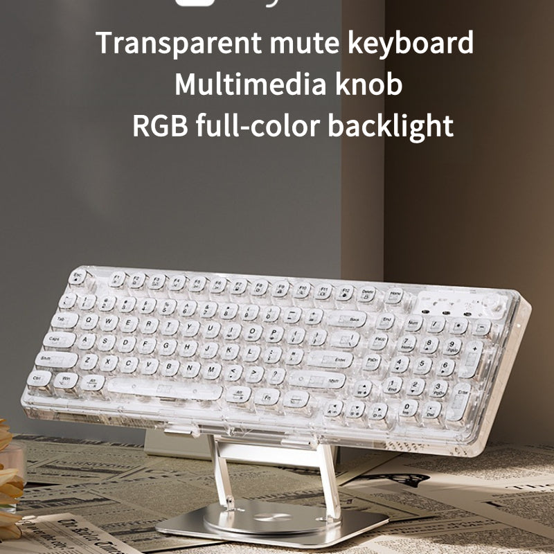 Usb\u002FType-C Transparent Silent Wired Keyboard with Keyline Separation, Ergonomic Design, 99 Key Layout, Transparent PC Body, Multimedia Knob, RGB Full Color Backlight - A Must-Have for Office And Gaming
