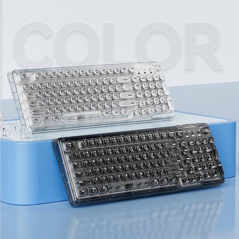Usb\u002FType-C Transparent Silent Wired Keyboard with Keyline Separation, Ergonomic Design, 99 Key Layout, Transparent PC Body, Multimedia Knob, RGB Full Color Backlight - A Must-Have for Office And Gaming