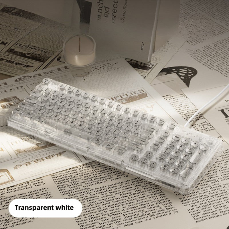 Usb\u002FType-C Transparent Silent Wired Keyboard with Keyline Separation, Ergonomic Design, 99 Key Layout, Transparent PC Body, Multimedia Knob, RGB Full Color Backlight - A Must-Have for Office And Gaming