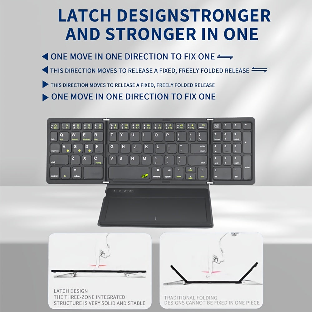 Foldable Wireless Full-Size Rechargeable Keyboard with Touchpad, Portable USB-C Charging Accessory for Smartphone Tablet, Lithium Battery, Durable and Silent, Ideal for Everyday Use and On-the-Go Work