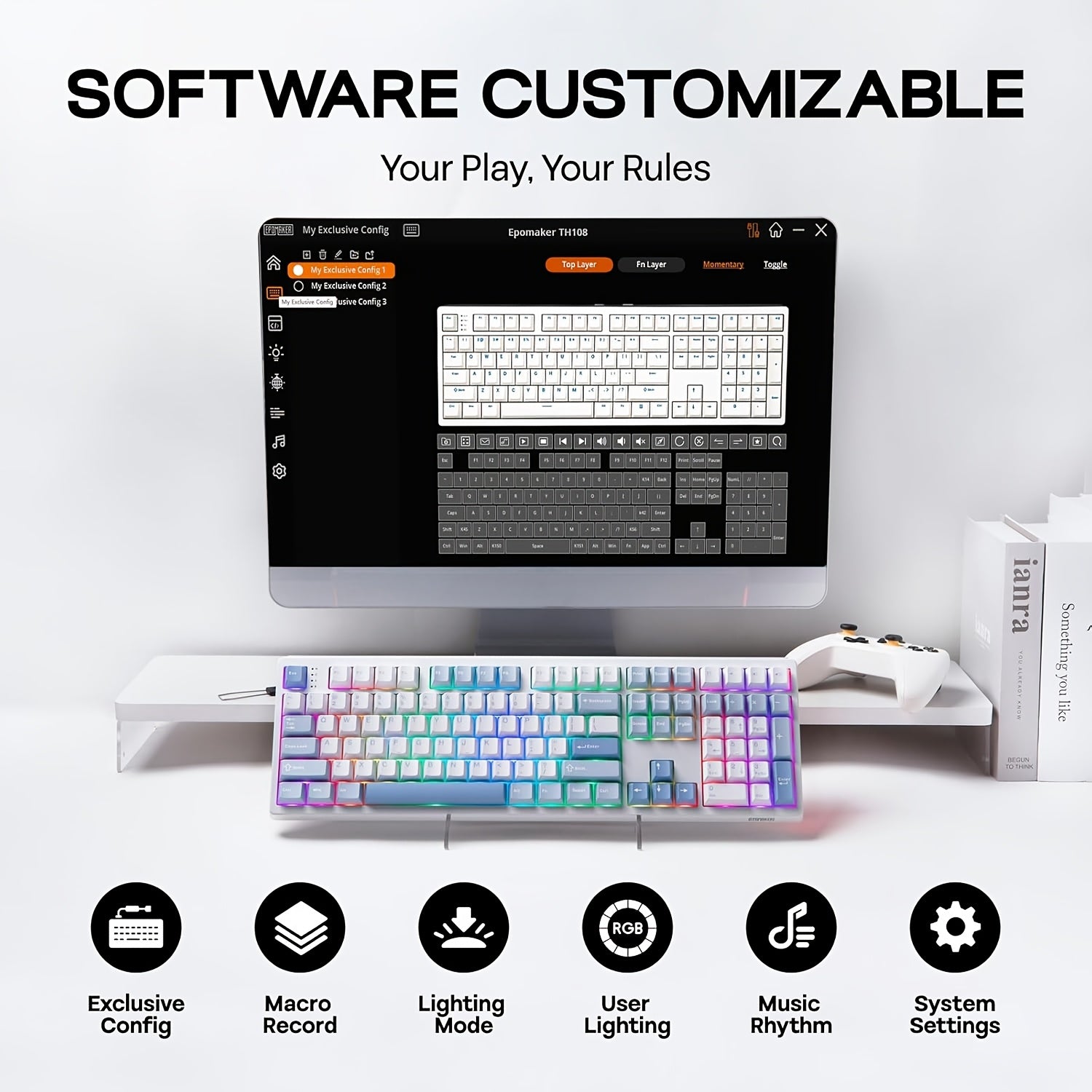EPOMAKER TH108 Full Size Mechanical Keyboard, Wireless Gaming Keyboard with 8000Mah Battery, Creamy Gasket, 108 Keys, Hot Swap, Driver, RGB Backlight