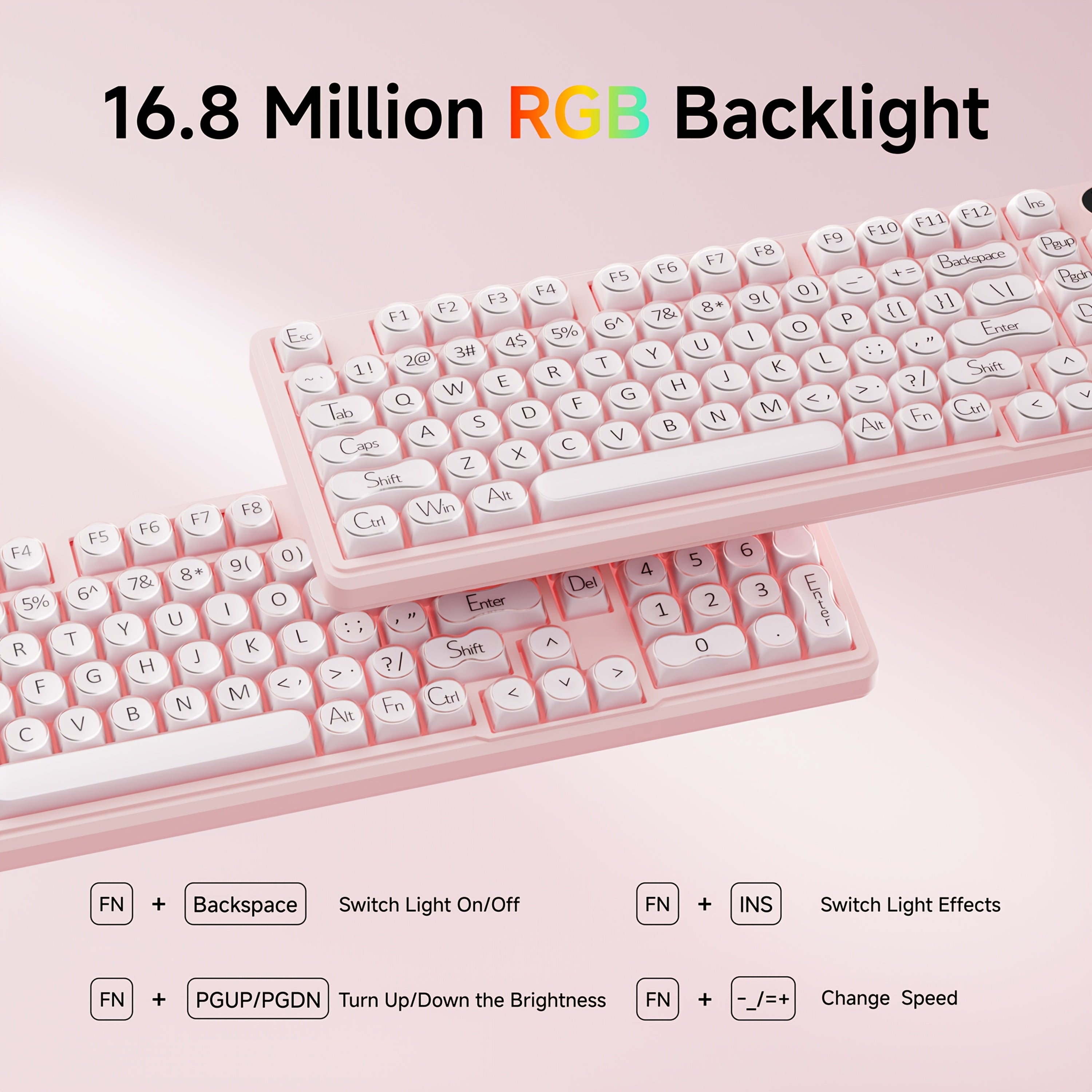 Eweadn Wired Silent Keyboard | Pink Rgb Backlit With Frosted Keycaps, Multimedia Knob & Display Screen, Ergonomic Design For Office Work, Suitable For Gaming On Pc Laptop Desktop Windows Mac
